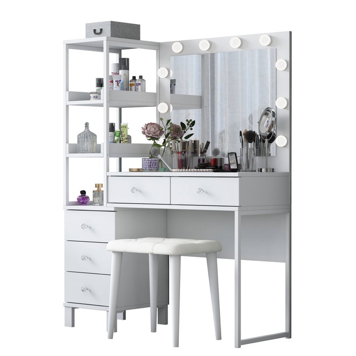 Hanah Home Mesa de Maquillaje BJ155 - 3852 con Iluminación y Puff